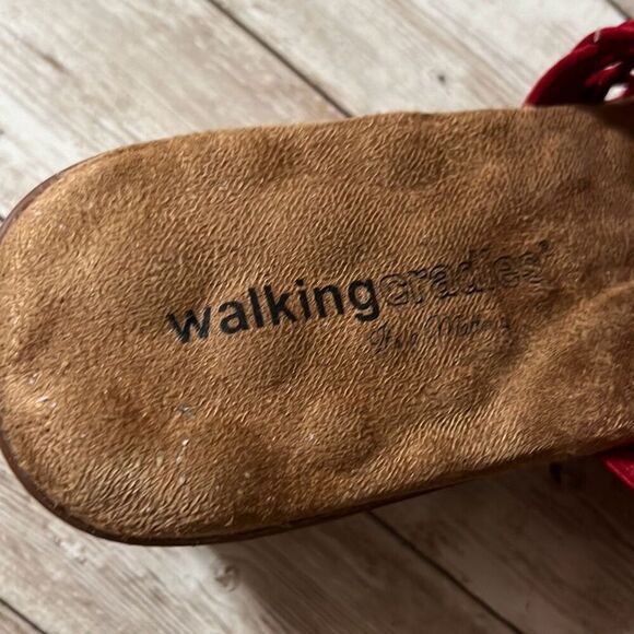 WALKING CRADLES Red Kudos Cork Wedge Heel Sandals Size 6WW Tiny Pillows Insoles - Picture 9 of 16
